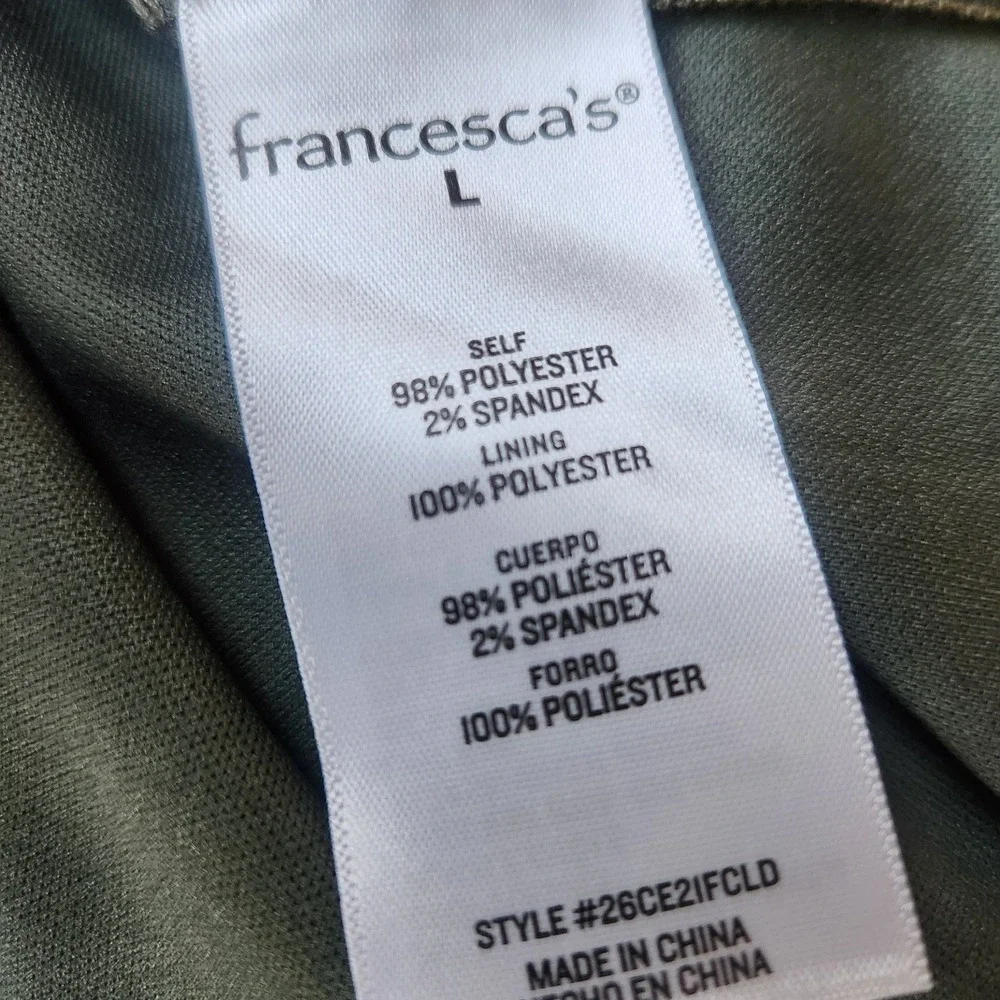 NWT Francesca's Ruffle Olive Green Faye Mini Dress‎ Size L Ruffle Belted V Neck